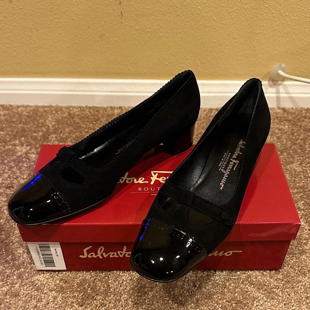 Salvatore Ferragamo Black Patent Leather Heels